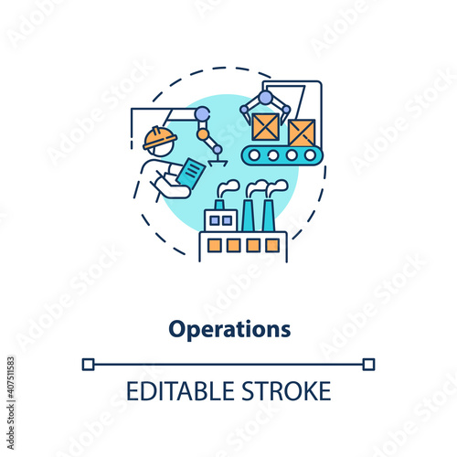 Operations optimization concept icon. Cost reduction measures idea thin line illustration. Company improvement tool. Budget economy. Vector isolated outline RGB color drawing. Editable stroke