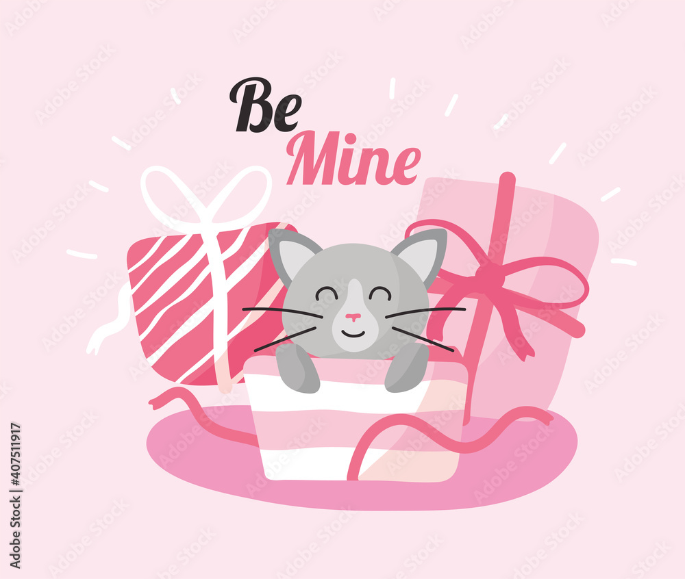 cute cat in gifts boxes presents color pink icons cute cat in gifts boxes presents color pink icons