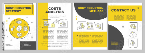 Cost reduction strategy brochure template. Cost reduction methods. Flyer, booklet, leaflet print, cover design with linear icons. Vector layouts for magazines, annual reports, advertising posters