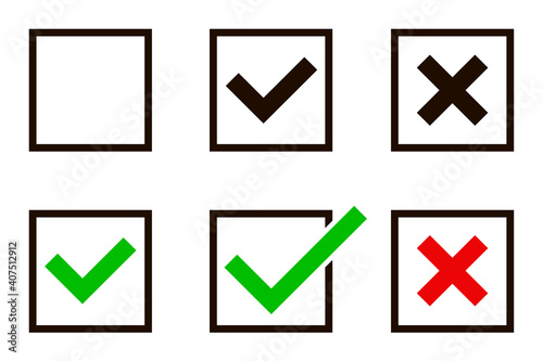 Creative vector illustration of green check mark, red cross isolated on transparent background. Right or wrong. Yes and no.