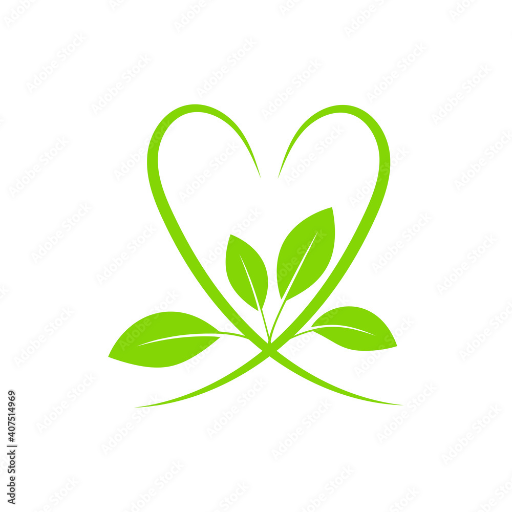 Green heart with leaves eco symbol isolated. Vector illustration Green heart with leaves eco symbol isolated. Vector illustration
