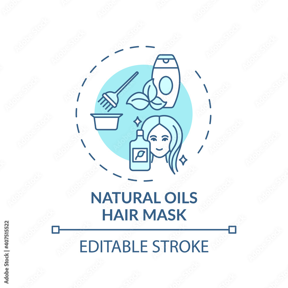 Natural oils hair mask concept icon. Home beauty treatment idea thin line illustration. Protection against breakage. Growth healing. Vector isolated outline RGB color drawing. Editable stroke Natural oils hair mask concept icon. Home beauty treatment idea thin line illustration. Protection against breakage. Growth healing. Vector isolated outline RGB color drawing. Editable stroke