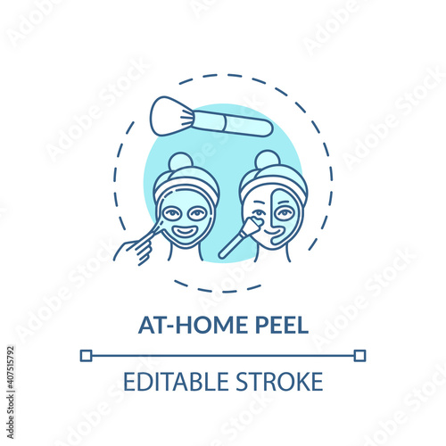 At-home peel concept icon. Home beauty treatment idea thin line illustration. Unclogging pores. Lightening dark spots. Skin care. Vector isolated outline RGB color drawing. Editable stroke