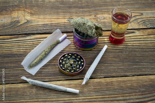 Drug addiction concept and substance dependence as a junkie symbol or addict health problem with marijuana cannabis alcohol 