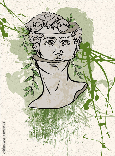 the head of a Greek statue of David creative poster background