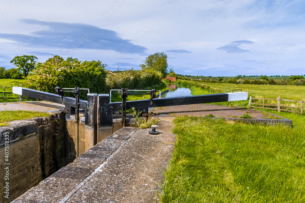 A view from Adkins Lock down the Oxford Canal near to the village of Napton, Warwickshire in summertime A view from Adkins Lock down the Oxford Canal near to the village of Napton, Warwickshire in summertime