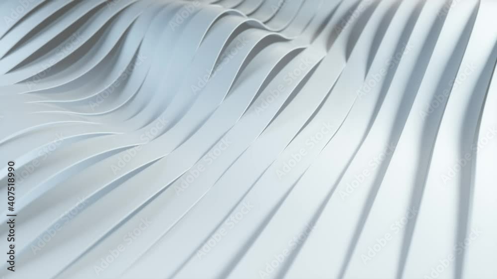 Background of rows of multicolored pop-up white stripes. Colorful wave gradient animation. Future geometric patterns motion background. Seamless loopink 3d animation