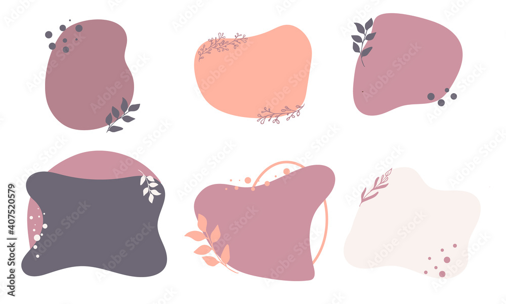 Fototapeta premium Vector logo design templates in simple minimal style - floral frame with copy space for text or letters - abstract background for social media posts and stories