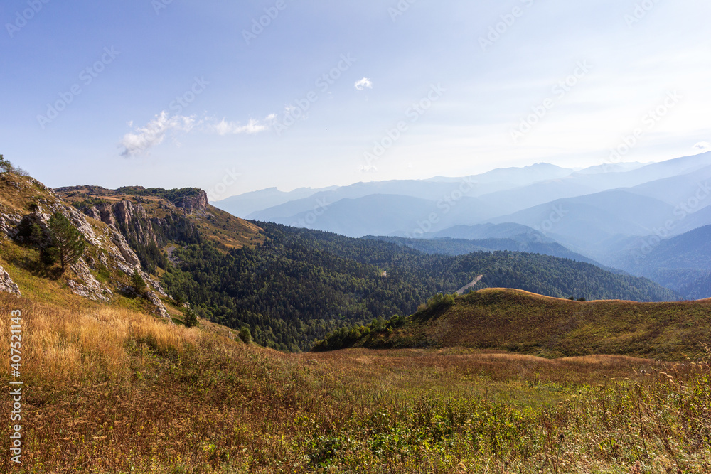 Naklejka premium Mountain landscape, autumn sketches from tourist routes, recreation places for citizens.