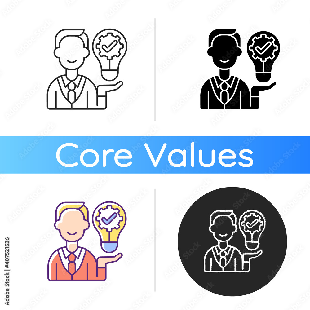 Ownership focus icon. Employee commitment. Creative work. Job productivity, effectiveness. Corporate values. Company policy. Linear black and RGB color styles. Isolated vector illustrations Ownership focus icon. Employee commitment. Creative work. Job productivity, effectiveness. Corporate values. Company policy. Linear black and RGB color styles. Isolated vector illustrations
