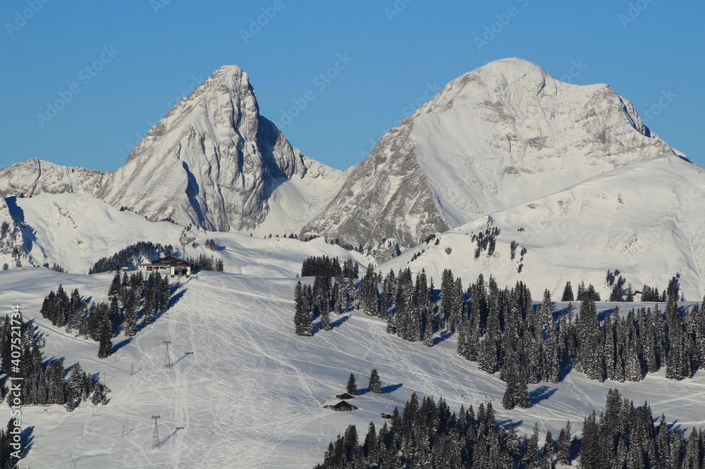 Rochers des Rayers and Rellerli. Mountains of the Swiss Alps.