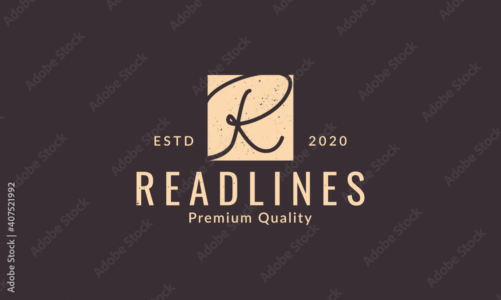 signature letter R square vintage logo symbol icon vector graphic ...