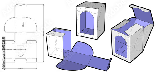 No glue cardboard Gift Box (Internal measurement 9x9x12.5cm) and Die-cut Pattern. The .eps file is full scale and fully functional. Prepared for real cardboard production.