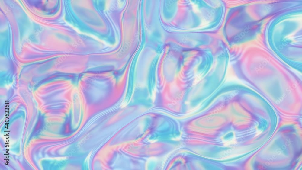 Animated 3D waving fabric texture. Liquid holographic background. Smooth wave surface of silk fabric with ripples and folds of fabric. 4K 3D rendering, seamless looping 3d animation