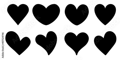 set of black hearts on white background. heart shaped silhouette for Valentine’s Day. greeting cards. vector flat