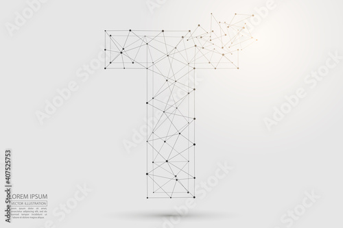 Fototapeta Naklejka Na Ścianę i Meble -  The destruction of the abstract font of English letters is made up of triangles, lines, points and connections. Vector illustration EPS 10.