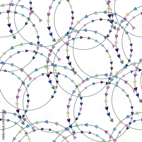Seamless pattern of circles and multi-colored hearts. Vector stock illustration eps10.