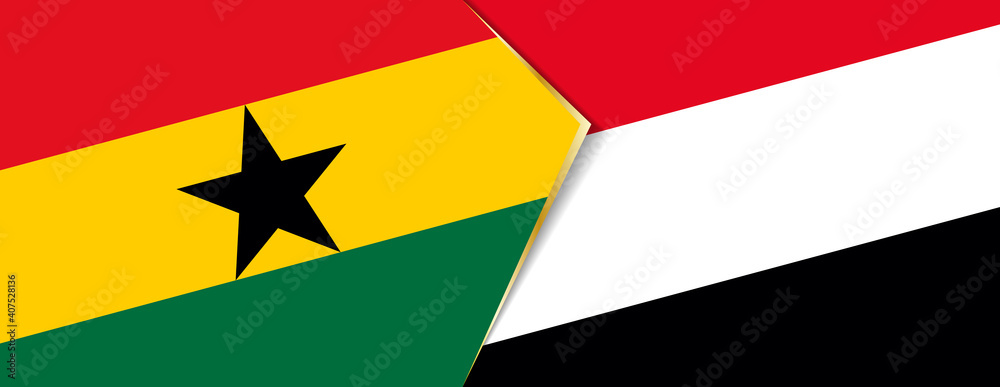 Ghana and Yemen flags, two vector flags. Ghana and Yemen flags, two vector flags.