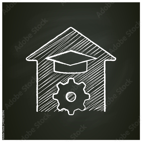 Study at home chalk icon. Organization of the learning process. Home education concept. Distant remote teaching and homeschooling. Isolated vector illustration on chalkboard
