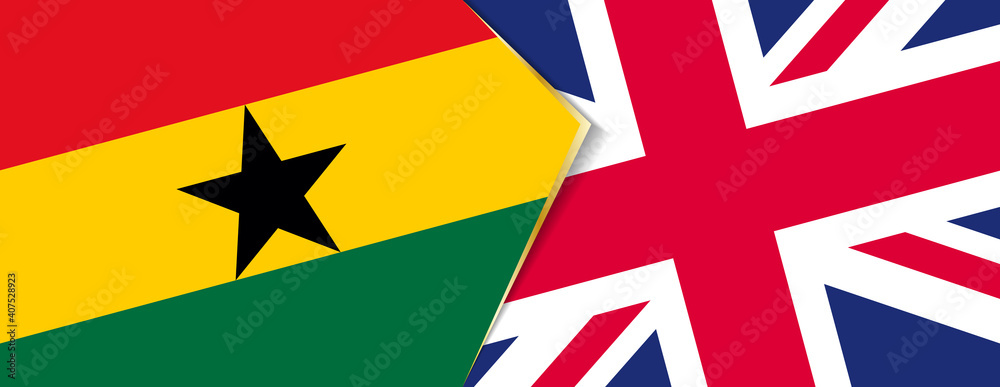 Ghana and United Kingdom flags, two vector flags.
