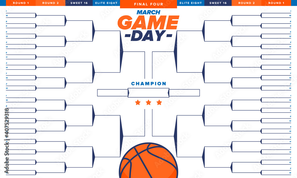 Game Day. Playoff grid, tournament bracket. March basketball playoff