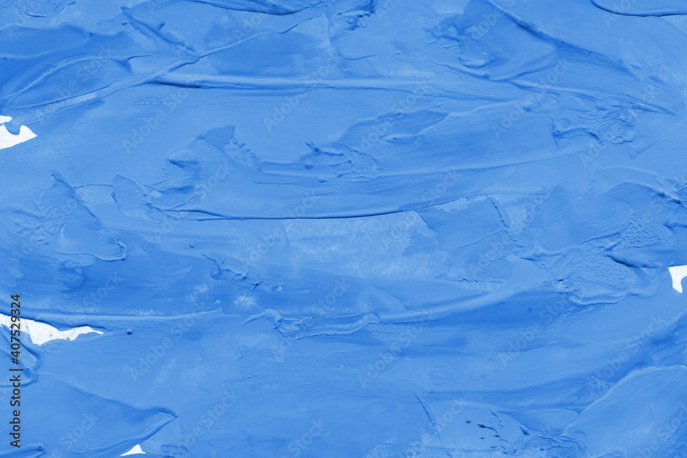 Fototapeta premium Modern contemporary acrylic background. Blue texture made with a palette knife. Abstract painting on paper. Mess on the canvas.