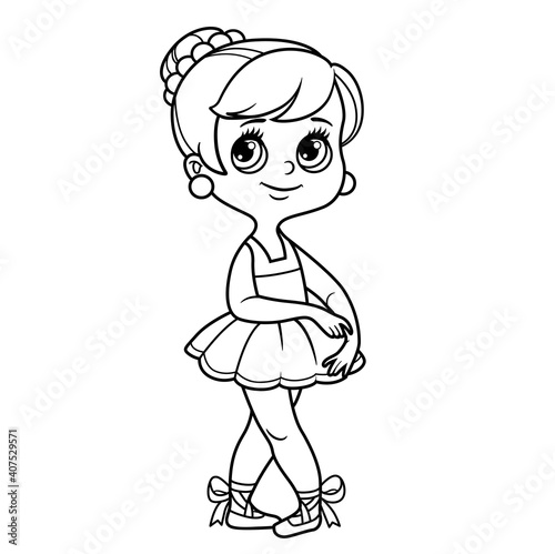 Beautiful ballerina girl in tutu and pointe shoes outlined for coloring isolated on a white background