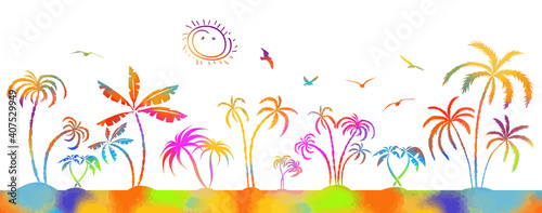 Multi-colored palms trees. Vector illustration