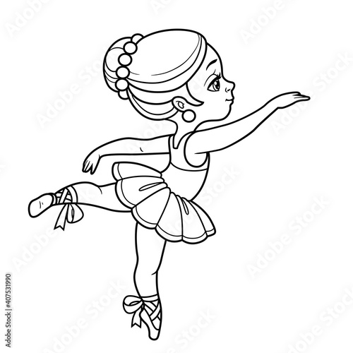 Beautiful ballerina girl in tutu dancing outlined for coloring isolated on a white background