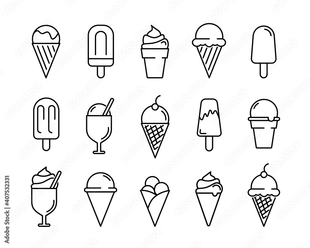 Ice cream icon set. Pictogram for web. Line stroke. Isolated on white background. Vector eps10 Ice cream icon set. Pictogram for web. Line stroke. Isolated on white background. Vector eps10
