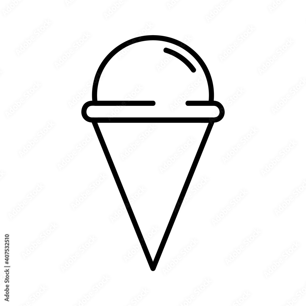Ice cream in waffle flat icon. Pictogram for web. Line stroke. Isolated on white background. Vector eps10 Ice cream in waffle flat icon. Pictogram for web. Line stroke. Isolated on white background. Vector eps10