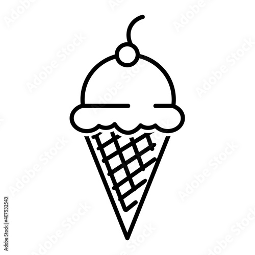 Ice cream in waffle flat icon. Pictogram for web. Line stroke. Isolated on white background. Vector eps10