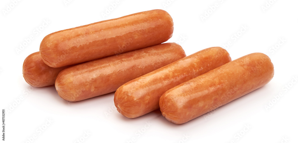 Boiled ham sausages, isolated on white background Boiled ham sausages, isolated on white background