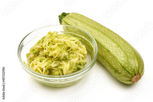 Grated Zucchini, isolated on white background