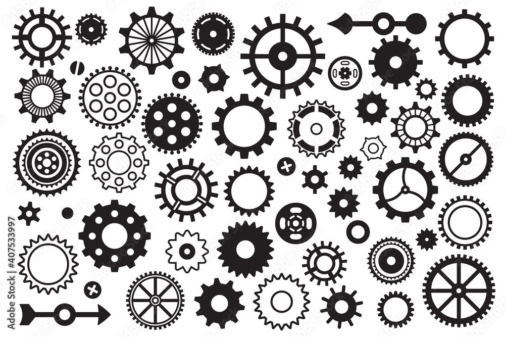 Steampunk vector gears. Icons set on white Stock Vector | Adobe Stock