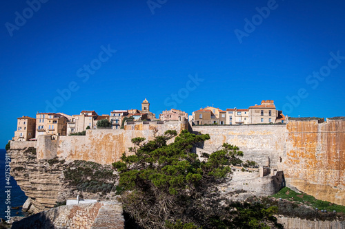 Old Town of bonifacio, dramatically siutated atop an eroding limestone promontory. Corsica, France © Emel