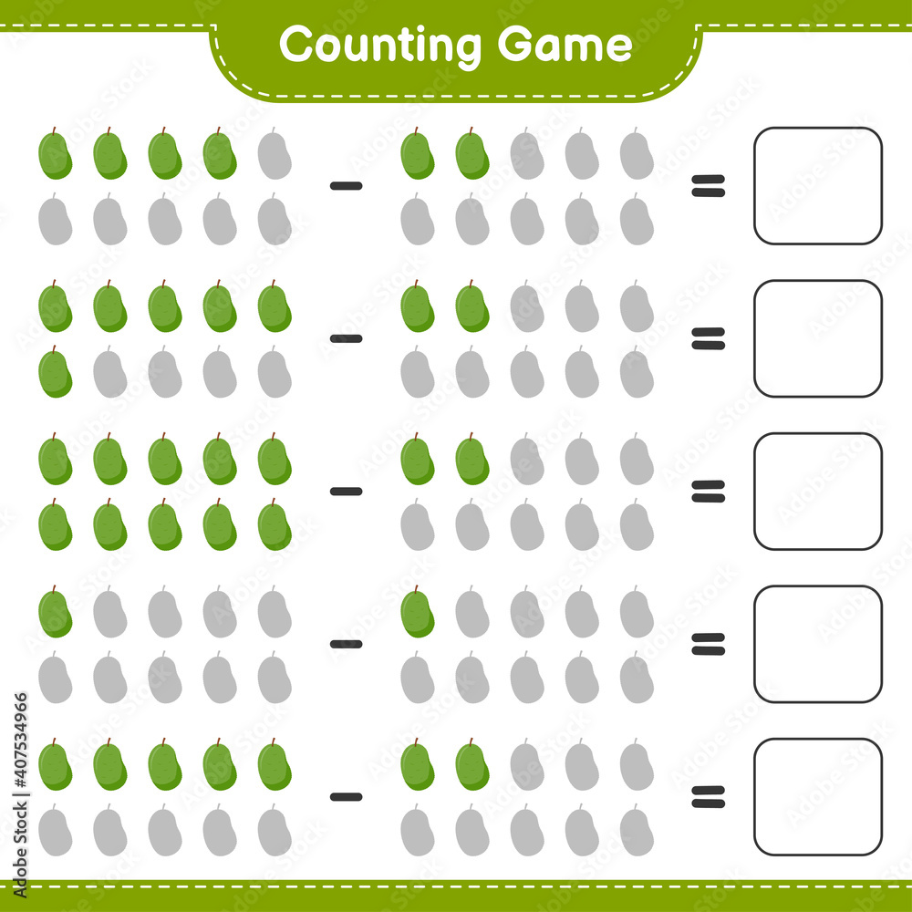 Counting game, count the number of Jackfruit and write the result. Educational children game, printable worksheet, vector illustration