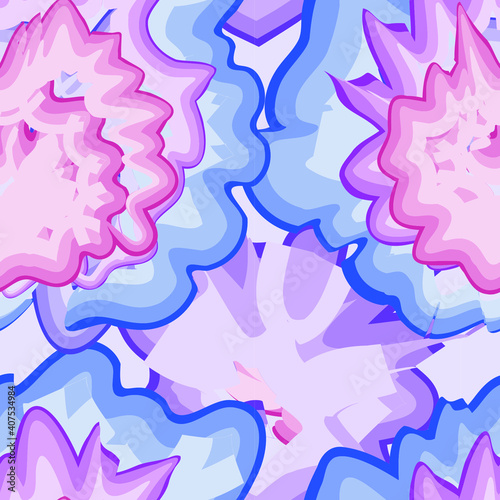 seamless pattern. spring, flowers. abstraction. hippie design. Print for fabric, postcard design, wrapping paper. bright blots. blue, purple, pink. vector eps 10