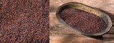 Black mustard seeds in wooden bowl - Brassica nigra