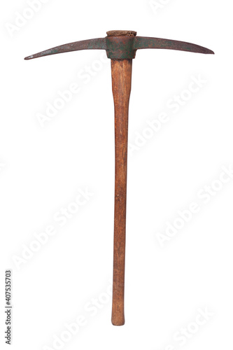 Vintage pickaxe with wood handle isolated on white background Fototapet