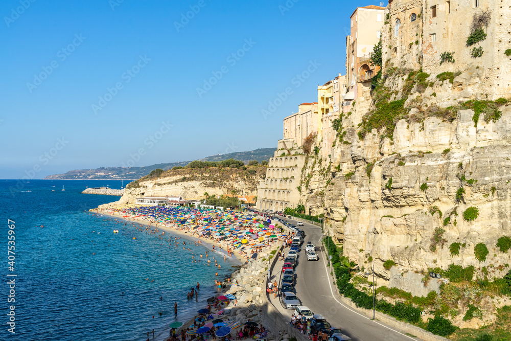View of Tropea beach in a sunny day during summer, Calabria, Italy