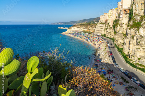 Fototapeta Naklejka Na Ścianę i Meble -  View of Tropea beach from the sancturary of Santa Maria dell'Isola, Calabria, Italy