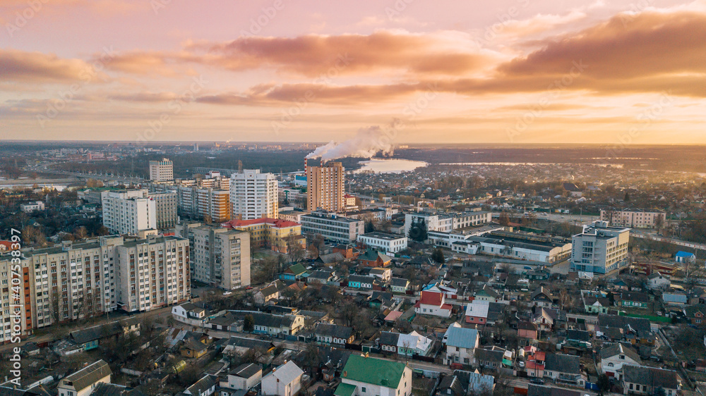 Sunset over the city. Gomel, Belarus.