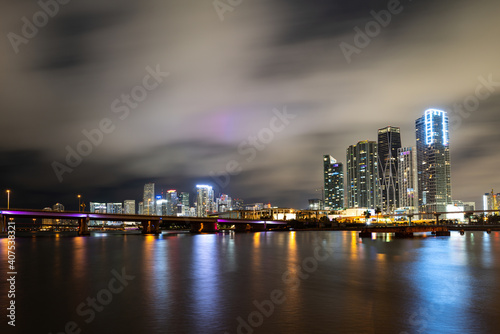 Bayside Miami Downtown MacArthur Causeway from Venetian Causeway. Miami night downtown. © Volodymyr
