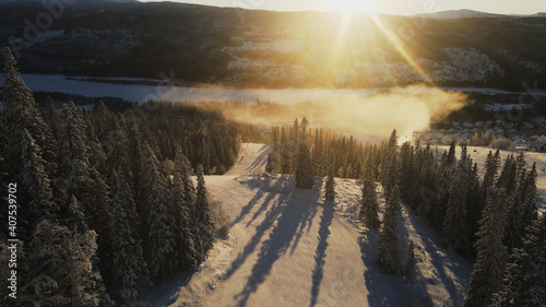 skiing in swedish sunrise