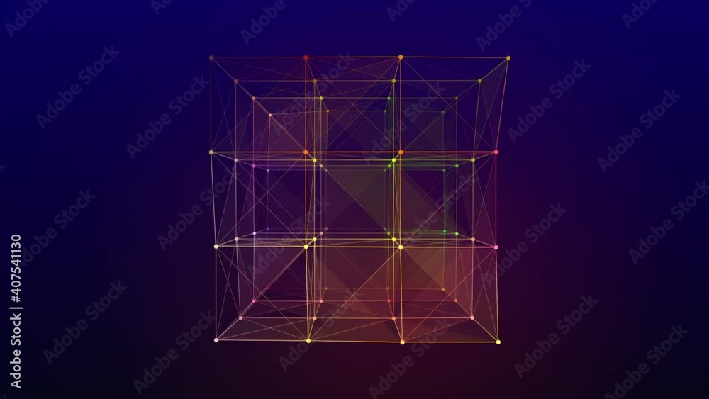 Abstract animation a plexus cube in the dark. Science concept
