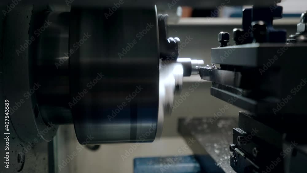 Lathe machine working closeup