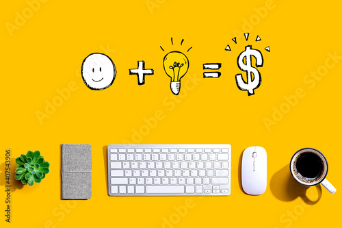 Good idea equals money with a computer keyboard and a mouse