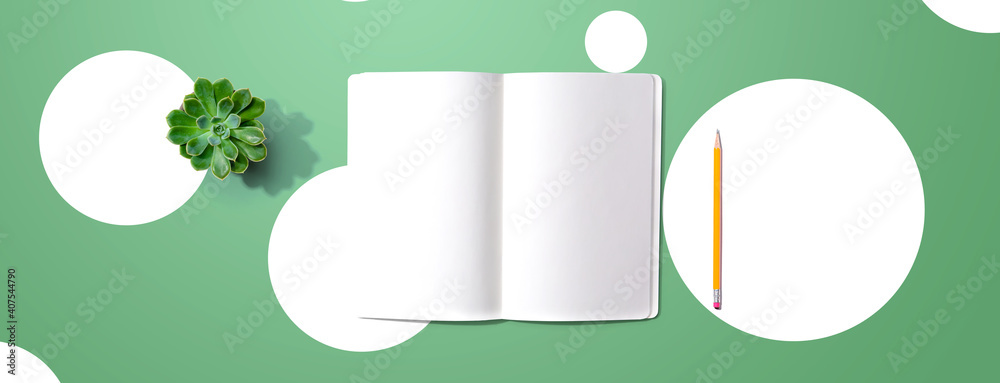 Obraz premium Blank white notebook from above - flat lay