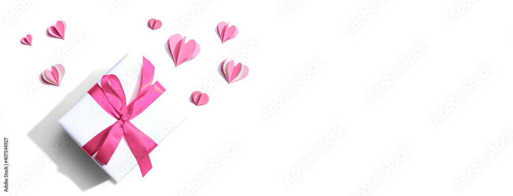 Valentines day or Appreciation theme with a gift box and paper craft hearts